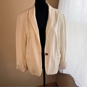 White one button knit jersey blazer